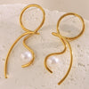 Wholesale Highend Women's Stainless Steel 18K Gold Plated Geometric Knotted Line Imitation Pearl Earrings