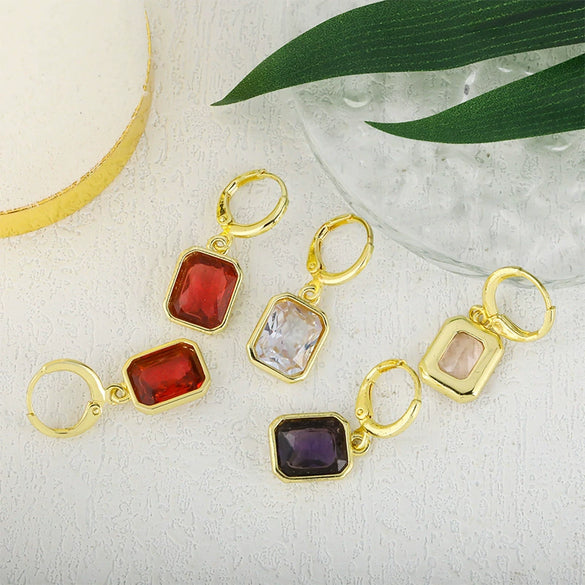 Wholesale Highgrade Copper Inlaid Zircon Elegant Geometric Earrings With Real Gold Plating