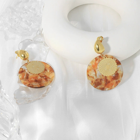 Wholesale Highgrade Women's Stainless Steel Goldplated Geometric Round Earrings For Autumn And Winter