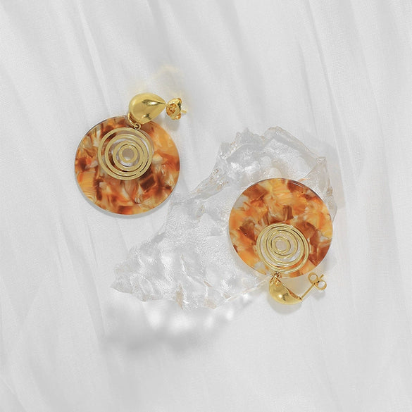 Wholesale Highgrade Women's Stainless Steel Goldplated Geometric Round Earrings For Autumn And Winter