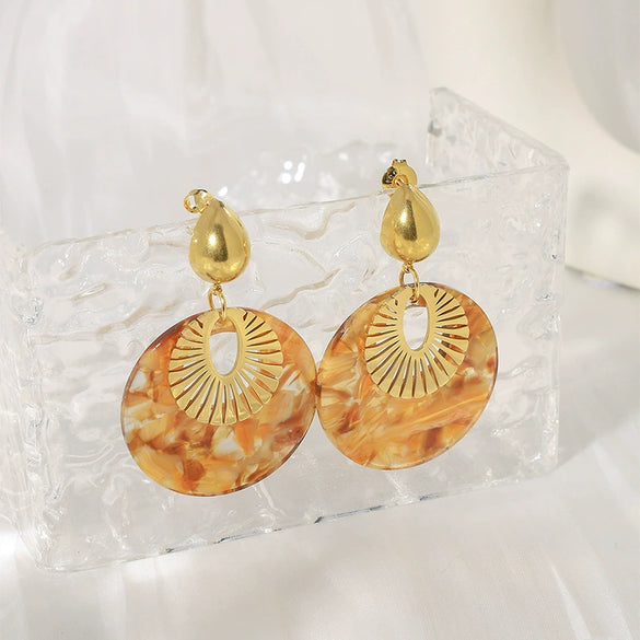 Wholesale Highgrade Women's Stainless Steel Goldplated Geometric Round Earrings For Autumn And Winter