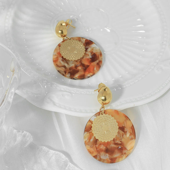 Wholesale Highgrade Women's Stainless Steel Goldplated Geometric Round Earrings For Autumn And Winter