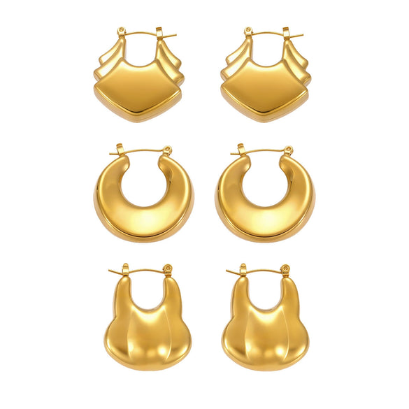 Wholesale Highpolished 18K Gold Plated Stainless Steel Geometric Circle Hollow Earrings For Women