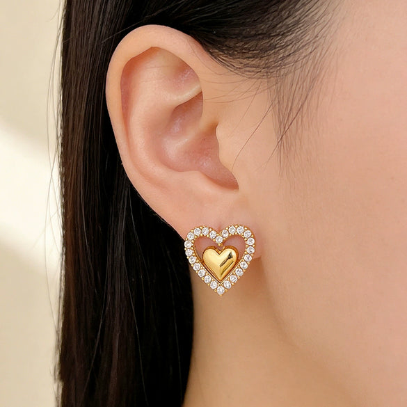 Wholesale Highquality Diamondstudded Hollow Heartshaped Brass And Copper Earrings For Women
