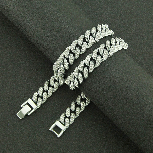 Wholesale Hip Hop Alloy Cuban Chain Necklace With Diamond Inlay For Men Geometric Style