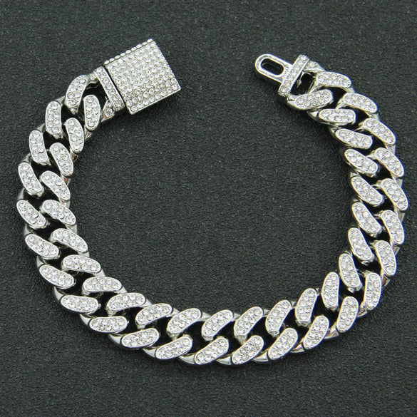 Wholesale Hip Hop Alloy Cuban Chain Necklace With Rhinestones And Geometric Design For Men