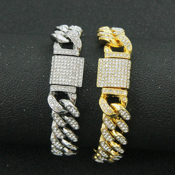 Wholesale Hip Hop Alloy Cuban Chain Necklace With Rhinestones And Geometric Design For Men