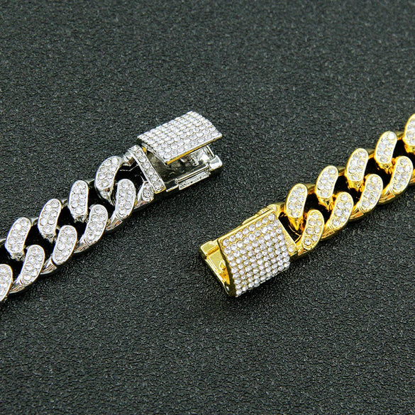 Wholesale Hip Hop Alloy Cuban Chain Necklace With Rhinestones And Geometric Design For Men