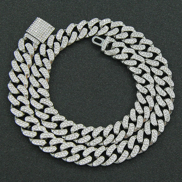 Wholesale Hip Hop Alloy Cuban Chain Necklace With Rhinestones And Geometric Design For Men