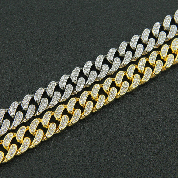 Wholesale Hip Hop Alloy Cuban Chain Necklace With Rhinestones And Geometric Design For Men