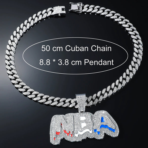 Wholesale Hip Hop Alloy Diamond Letter Pendant Necklace With Cuban Chain