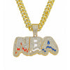 Wholesale Hip Hop Alloy Diamond Letter Pendant Necklace With Cuban Chain