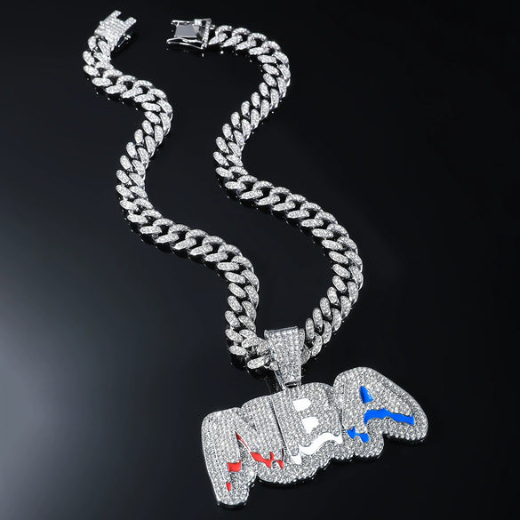 Wholesale Hip Hop Alloy Diamond Letter Pendant Necklace With Cuban Chain