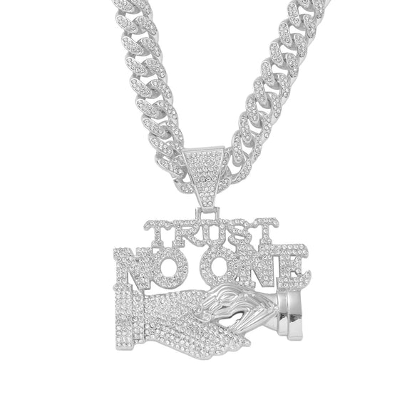 Wholesale Hip Hop Alloy Diamond Letter Stitching Pendant Cuban Chain Necklace For Men