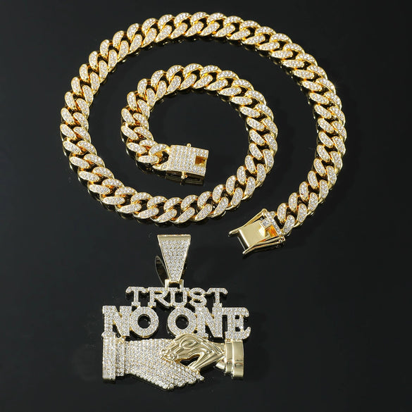 Wholesale Hip Hop Alloy Diamond Letter Stitching Pendant Cuban Chain Necklace For Men