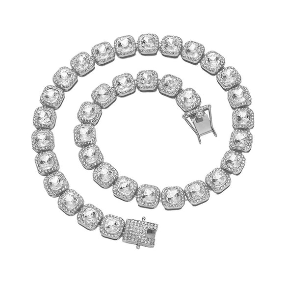 Wholesale Hip Hop Alloy Rhinestone Cuban Chain Necklace With Geometric Pattern For Men