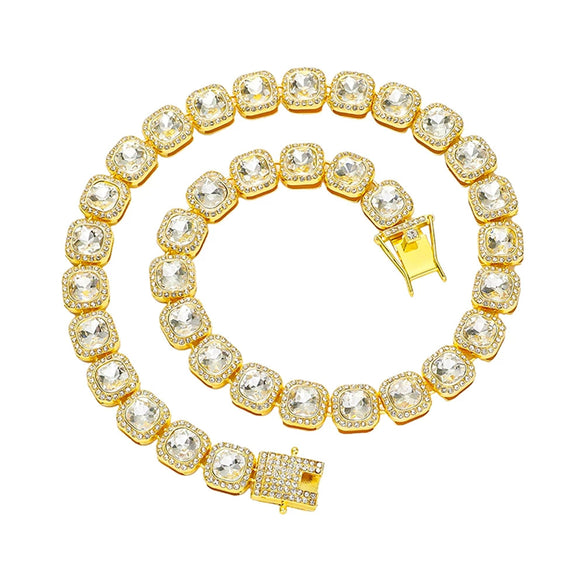 Wholesale Hip Hop Alloy Rhinestone Cuban Chain Necklace With Geometric Pattern For Men