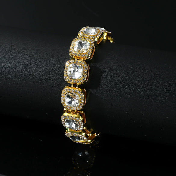 Wholesale Hip Hop Alloy Rhinestone Cuban Chain Necklace With Geometric Pattern For Men