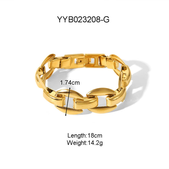 Wholesale Hip Hop Classic Big Gold Chain Stainless Steel Jewelry Necklace Bracelet Suit With Vacuum Real Gold Electroplating In Pvd Furnace