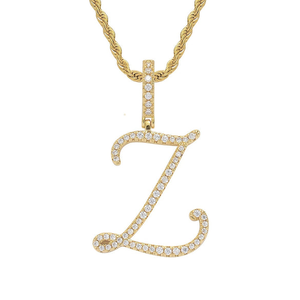 Wholesale Hip Hop Copper Pendant Necklace With Micropaved Zirconia And English Letter Pattern