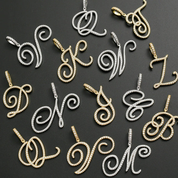 Wholesale Hip Hop Copper Pendant Necklace With Micropaved Zirconia And English Letter Pattern