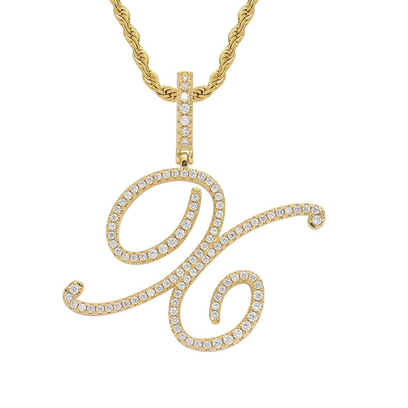 Wholesale Hip Hop Copper Pendant Necklace With Micropaved Zirconia And English Letter Pattern
