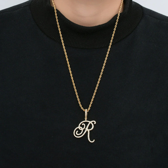 Wholesale Hip Hop Copper Pendant Necklace With Micropaved Zirconia And English Letter Pattern