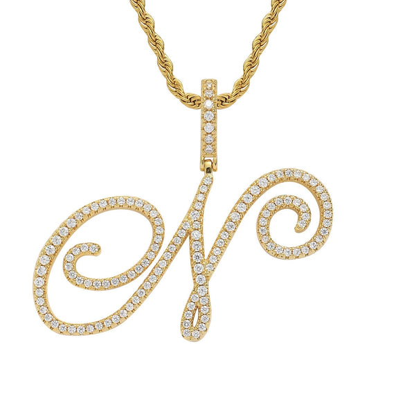 Wholesale Hip Hop Copper Pendant Necklace With Micropaved Zirconia And English Letter Pattern