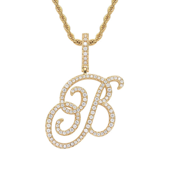 Wholesale Hip Hop Copper Pendant Necklace With Micropaved Zirconia And English Letter Pattern
