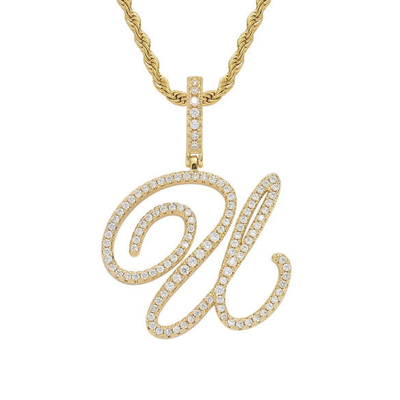 Wholesale Hip Hop Copper Pendant Necklace With Micropaved Zirconia And English Letter Pattern