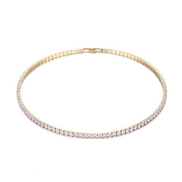 Wholesale Hip Hop Copper Set With Zircon Inlaid One Row Necklace And Tennis Chain