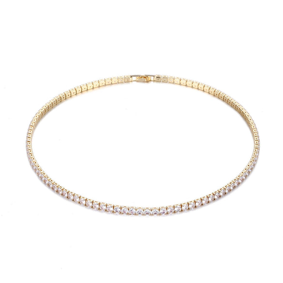 Wholesale Hip Hop Copper Set With Zircon Inlaid One Row Necklace And Tennis Chain