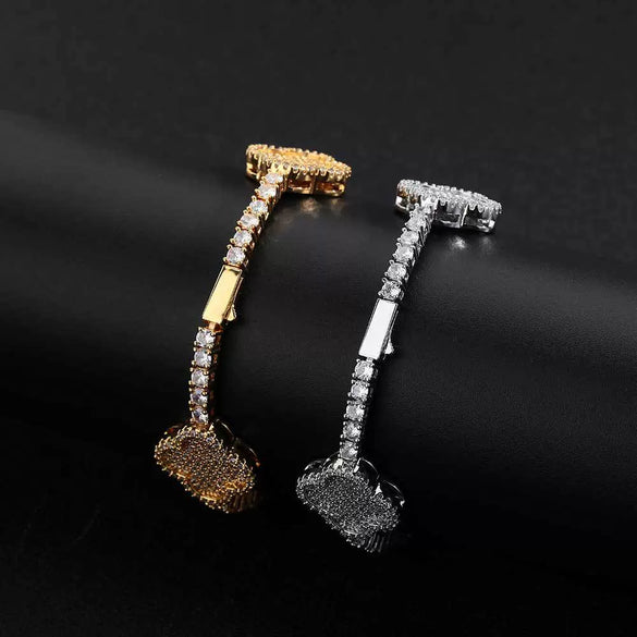 Wholesale Hip Hop Copper Zircon Geometric Fourleaf Clover Spring Buckle Tennis Bracelet Unisex Jewelry