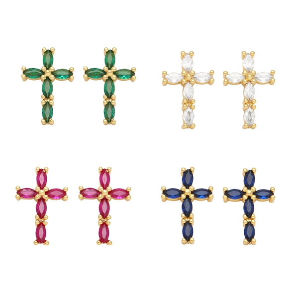 Wholesale Hip Hop Cross Earrings For Women Copper Inlaid With Zircon