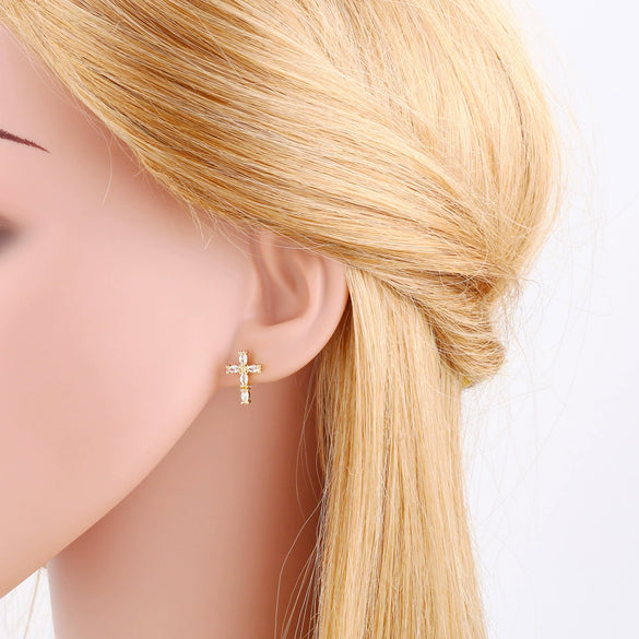 Wholesale Hip Hop Cross Earrings For Women Copper Inlaid With Zircon