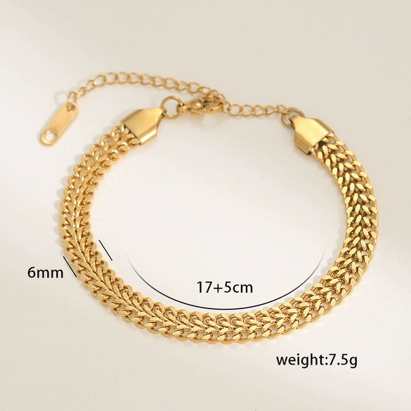 Wholesale Hip Hop Cuban Bracelet Stainless Steel Gold Plated Vshaped Double Row Unisex Distinctive Light Luxury Retro
