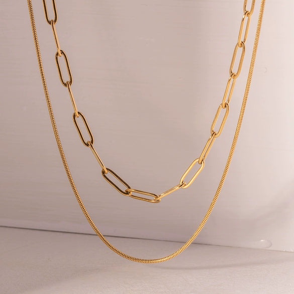 Wholesale Hip Hop Double Layer Stacked Geometric Clavicle Chain Necklace Stainless Steel And Titanium Steel With Electroplating For Women