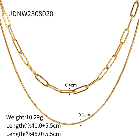 Wholesale Hip Hop Double Layer Stacked Geometric Clavicle Chain Necklace Stainless Steel And Titanium Steel With Electroplating For Women