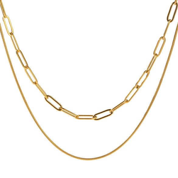 Wholesale Hip Hop Double Layer Stacked Geometric Clavicle Chain Necklace Stainless Steel And Titanium Steel With Electroplating For Women