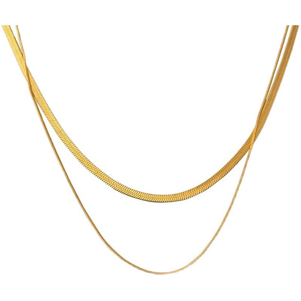 Wholesale Hip Hop Double Layer Stacked Unisex Necklace In Geometric Pattern Titanium Steel Snake Bone Chain With Polishing Treatment