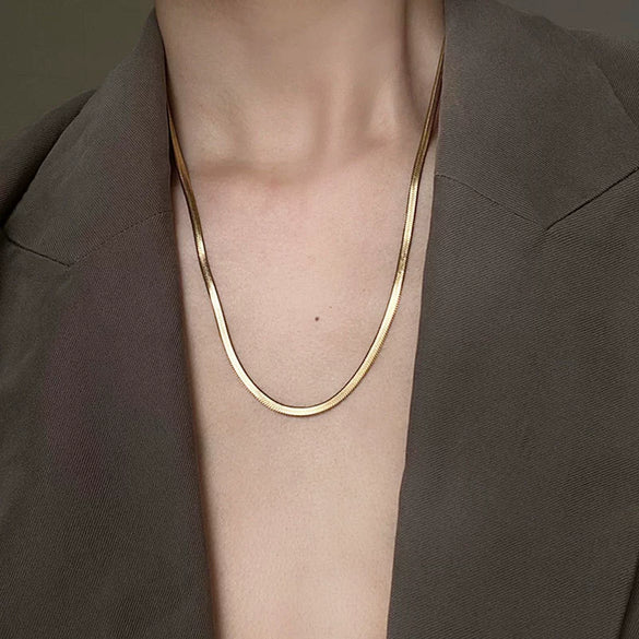 Wholesale Hip Hop Double Layer Stacked Unisex Necklace In Geometric Pattern Titanium Steel Snake Bone Chain With Polishing Treatment