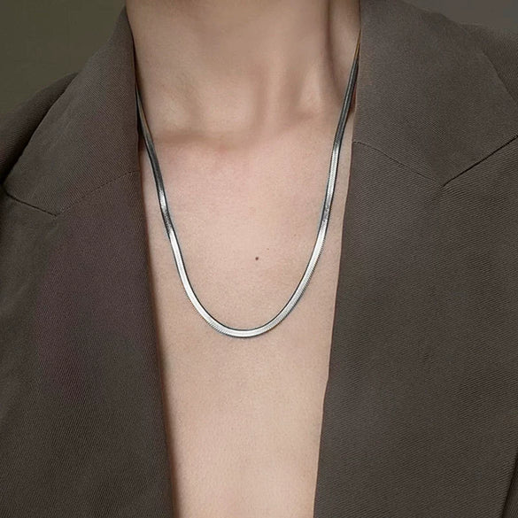 Wholesale Hip Hop Double Layer Stacked Unisex Necklace In Geometric Pattern Titanium Steel Snake Bone Chain With Polishing Treatment