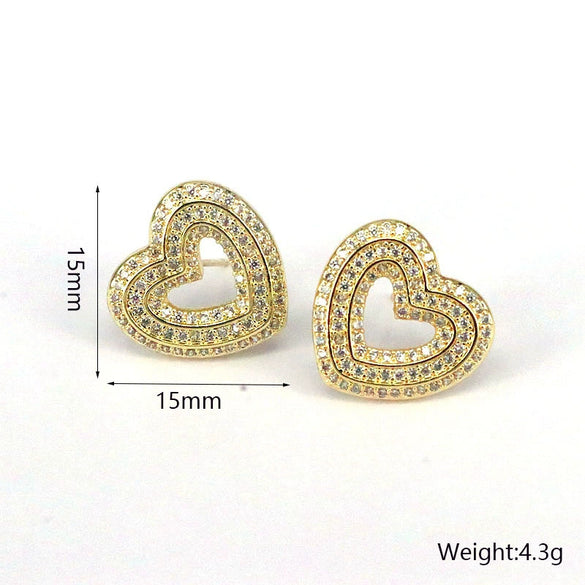 Wholesale Hip Hop Earrings Copper Heart Shape Micro Inlaid Zircon Retro Light Luxury For Women