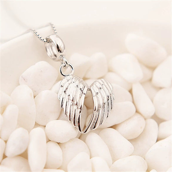 Wholesale Hip Hop Fashion Angel Wings And Heart Pendant Necklace 925 Silver Electroplated