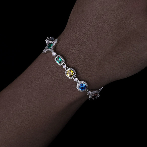 Wholesale Hip Hop Jewelry Copper Gemstone And Zirconia Necklace And Bracelet For Unisex