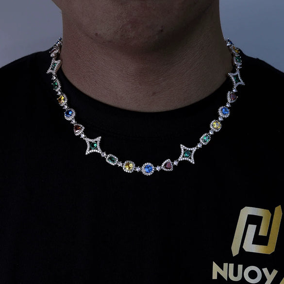 Wholesale Hip Hop Jewelry Copper Gemstone And Zirconia Necklace And Bracelet For Unisex
