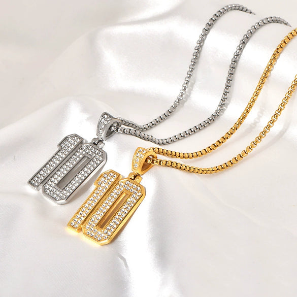 Wholesale Hip Hop Jewelry Titanium Steel Goldplated Geometric Diamondembedded Necklace
