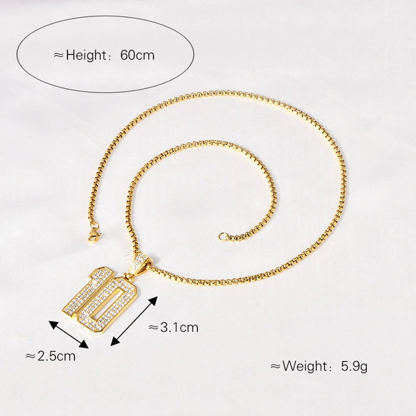 Wholesale Hip Hop Jewelry Titanium Steel Goldplated Geometric Diamondembedded Necklace