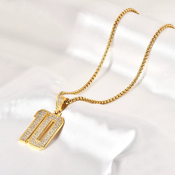 Wholesale Hip Hop Jewelry Titanium Steel Goldplated Geometric Diamondembedded Necklace