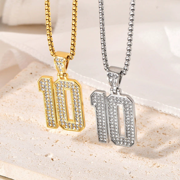 Wholesale Hip Hop Jewelry Titanium Steel Goldplated Geometric Diamondembedded Necklace